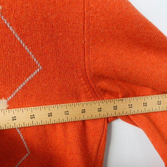 VINTAGE Argyle Wool Sweater Mens Small Knit‎ Orange Jumper Italian 90s LPT ITALY - Picture 4 of 14